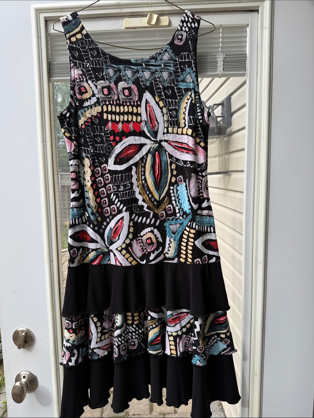Sleeveless Black Floral Pattern Tiered Dress